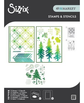 Sizzix Clear Stamps Set w/ Stencils Set Outdoor Essentials (13+1pcs) by 49 & Market (667185)