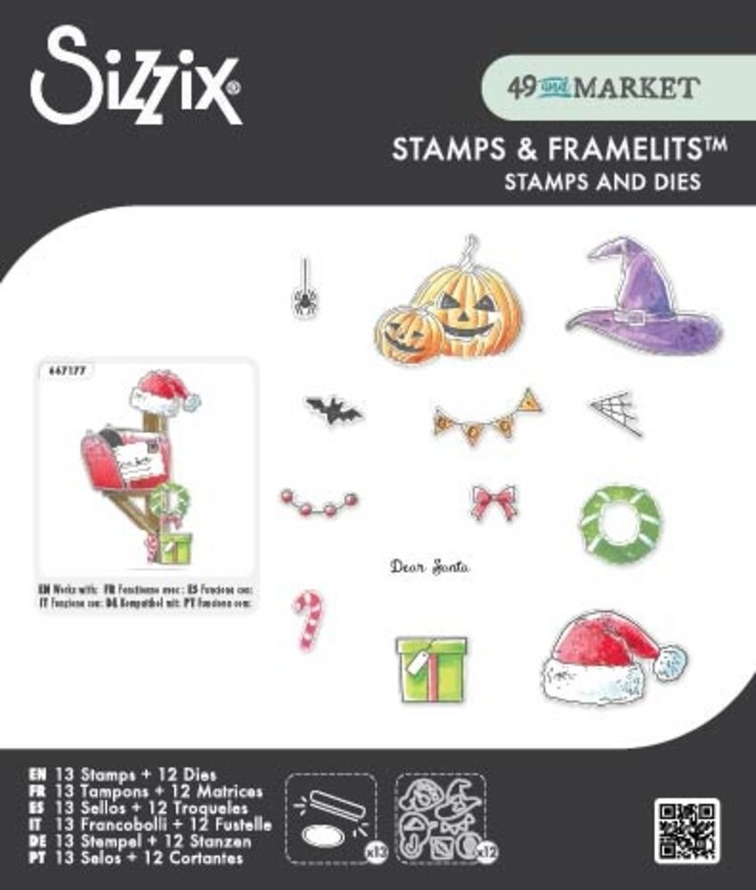 Sizzix Clear Stamps Set w/Framelit Dies Holiday Drop (13+12pcs) by 49 & Market (667178) Sizzix Clear Stamps Set w/Framelit Dies Holiday Drop (13+12pcs) by 49 & Market (667178)