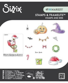 Sizzix Clear Stamps Set w/Framelit Dies Holiday Drop (13+12pcs) by 49 & Market (667178)