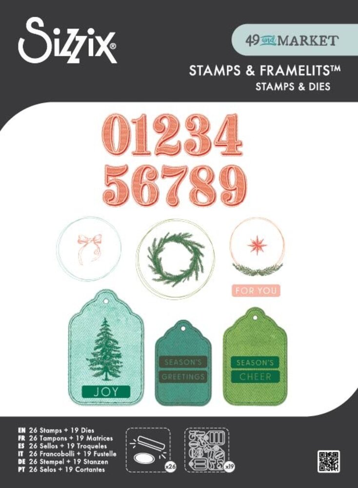 Sizzix Clear Stamps Set w/Framelit Dies Holiday Tags (26+19pcs) by 49 & Market (667180) Sizzix Clear Stamps Set w/Framelit Dies Holiday Tags (26+19pcs) by 49 & Market (667180)