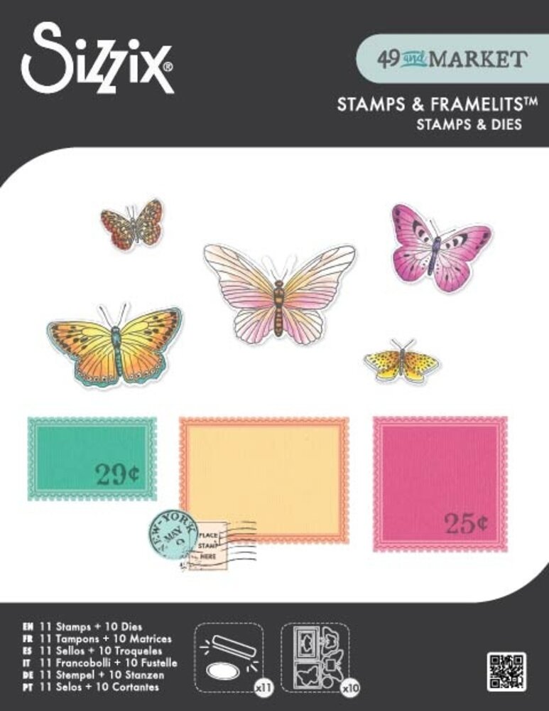 Sizzix Clear Stamps Set w/Framelit Dies Postage Wings (11+10pcs) by 49 & Market (667182) Sizzix Clear Stamps Set w/Framelit Dies Postage Wings (11+10pcs) by 49 & Market (667182)