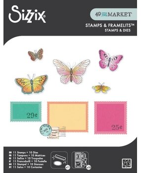 Sizzix Clear Stamps Set w/Framelit Dies Postage Wings (11+10pcs) by 49 & Market (667182)