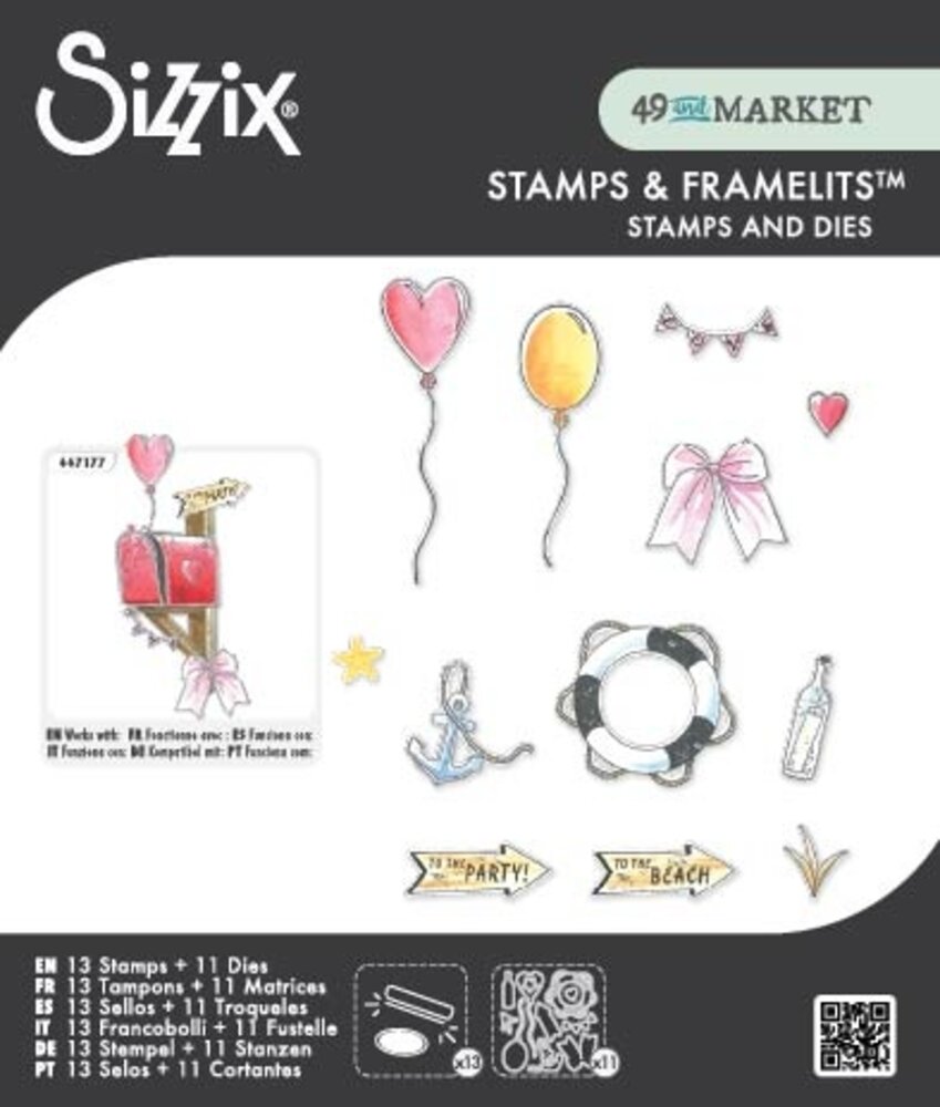 Sizzix Clear Stamps Set w/Framelit Dies Sweet Drop (13+12pcs) by 49 & Market (667179) Sizzix Clear Stamps Set w/Framelit Dies Sweet Drop (13+12pcs) by 49 & Market (667179)