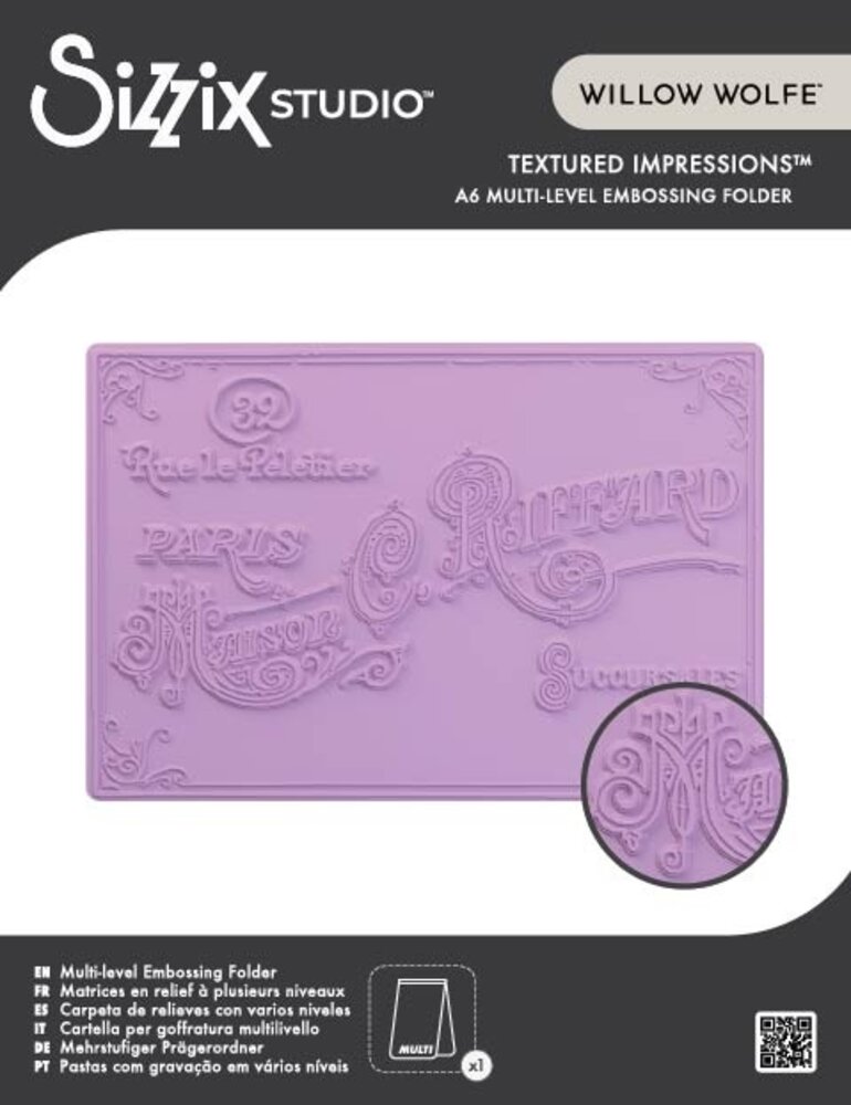 Sizzix Studio A6 Multi-Level Embossing Folder Vintage Label by Willow Wolfe (667029) Sizzix Studio A6 Multi-Level Embossing Folder Vintage Label by Willow Wolfe (667029)