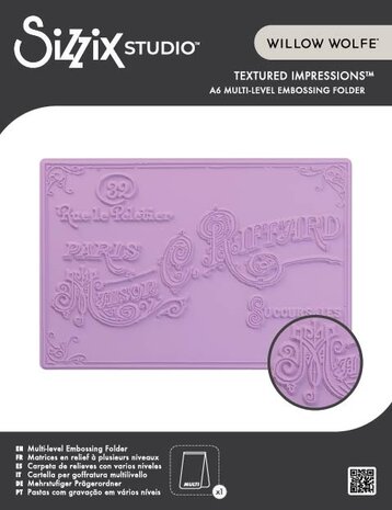 Sizzix Studio A6 Multi-Level Embossing Folder Vintage Label by Willow Wolfe (667029) Sizzix Studio A6 Multi-Level Embossing Folder Vintage Label by Willow Wolfe (667029)