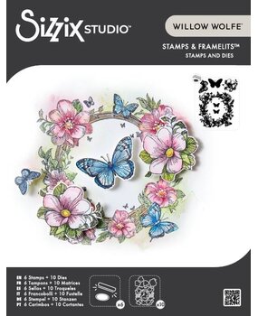 Sizzix Studio Clear Stamps Set w/ Framelits Die Artful Blooms (6+10pcs) by Willow Wolfe (667031)