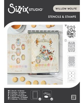 Sizzix Studio Clear Stamps w/ Stencils Birds and Biscuits (4+3pcs) by Willow Wolfe (667126)