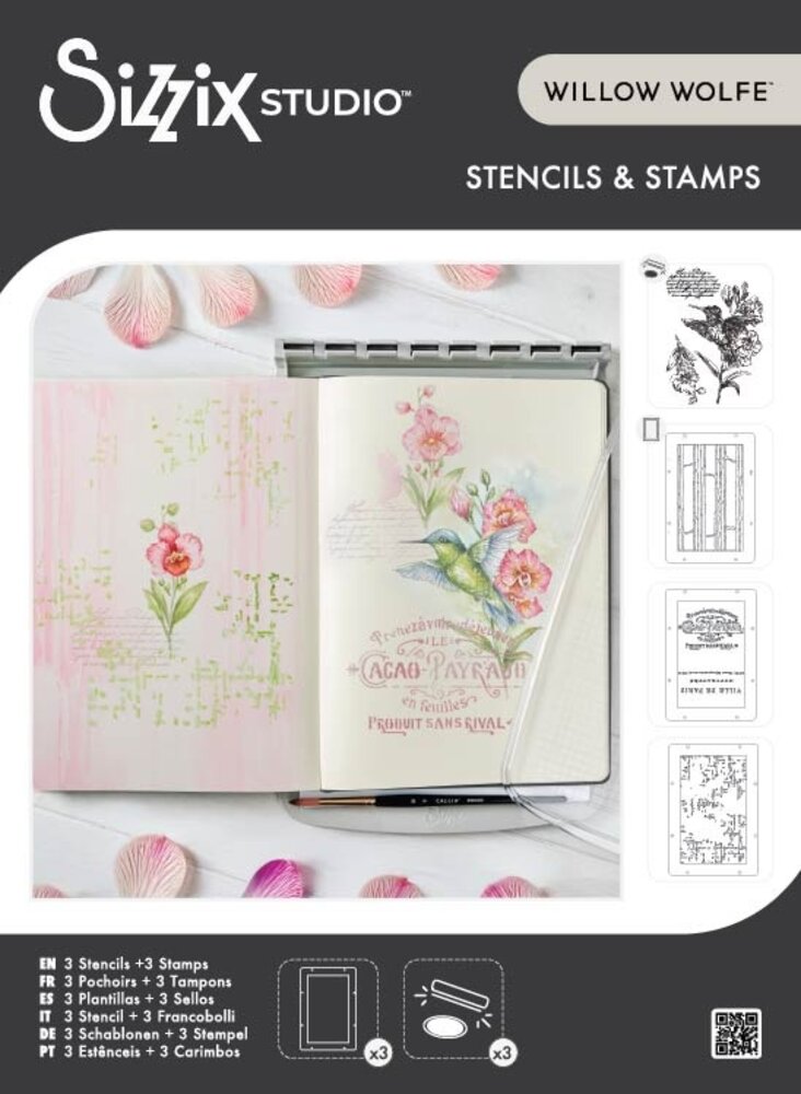 Sizzix Studio Clear Stamps w/ Stencils Hummingbird and Orchids (3+3pcs) by Willow Wolfe (667125) Sizzix Studio Clear Stamps w/ Stencils Hummingbird and Orchids (3+3pcs) by Willow Wolfe (667125)