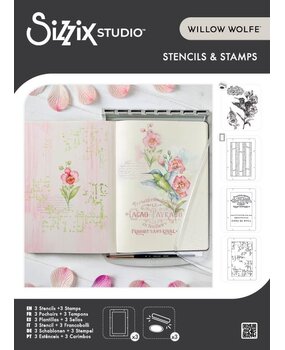 Sizzix Studio Clear Stamps w/ Stencils Hummingbird and Orchids (3+3pcs) by Willow Wolfe (667125)