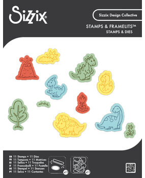 Sizzix Kid Create Clear Stamps Set w/Framelits Die Dinosaur Adventures (11+11pcs) (667152)
