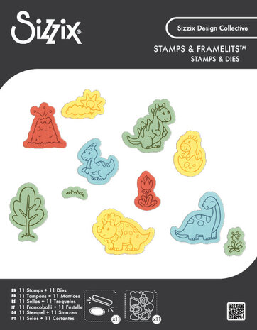 Sizzix Kid Create Clear Stamps Set w/Framelits Die Dinosaur Adventures (11+11pcs) (667152) Sizzix Kid Create Clear Stamps Set w/Framelits Die Dinosaur Adventures (11+11pcs) (667152)