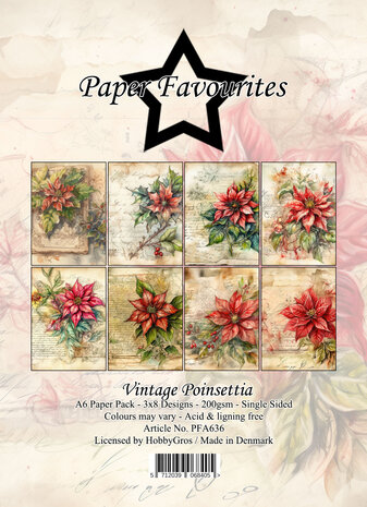 Paper Favourites Vintage Poinsettia A6 Paper Pack (PFA636)