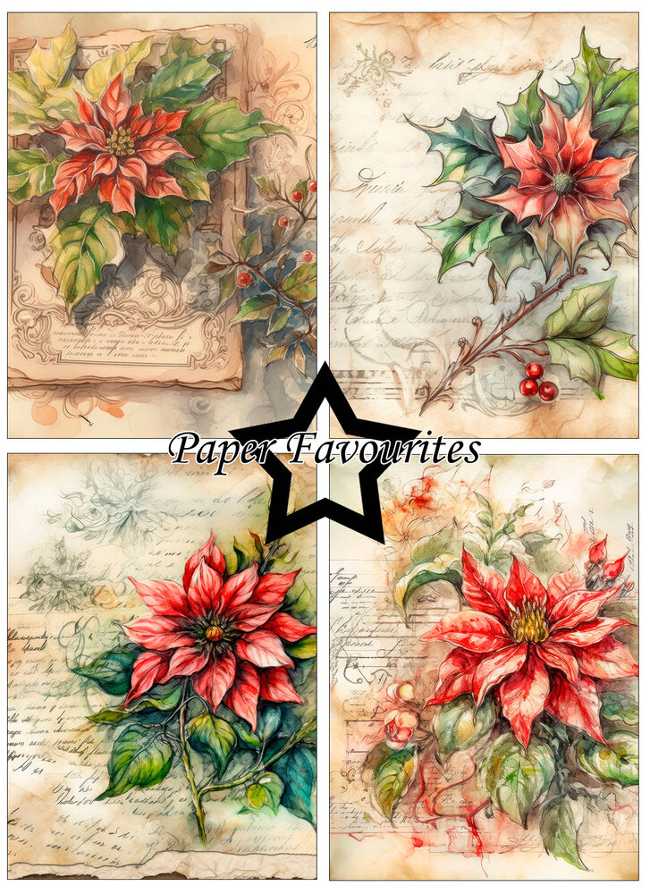 Paper Favourites Vintage Poinsettia A6 Paper Pack (PFA636)