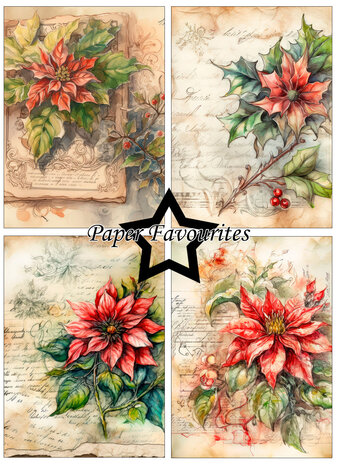 Paper Favourites Vintage Poinsettia A6 Paper Pack (PFA636)