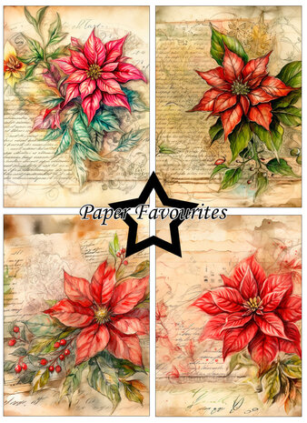 Paper Favourites Vintage Poinsettia A6 Paper Pack (PFA636)