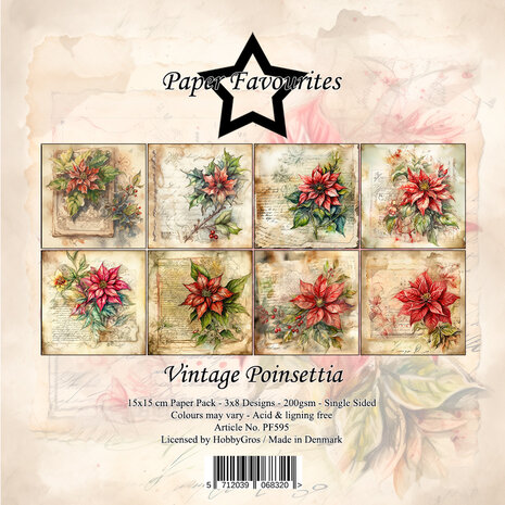 Paper Favourites Vintage Poinsettia 6x6 Inch Paper Pack (PF595) Paper Favourites Vintage Poinsettia 6x6 Inch Paper Pack (PF595)