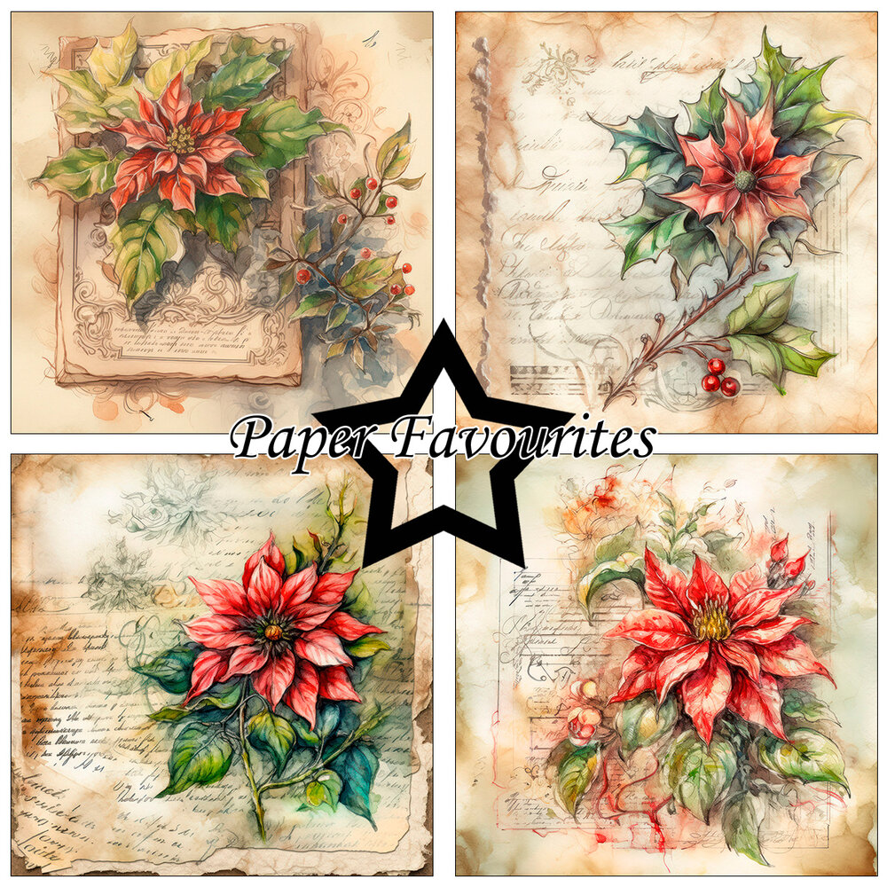 Paper Favourites Vintage Poinsettia 6x6 Inch Paper Pack (PF595) Paper Favourites Vintage Poinsettia 6x6 Inch Paper Pack (PF595)