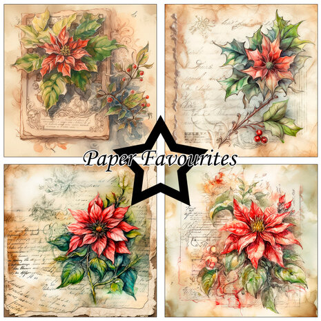 Paper Favourites Vintage Poinsettia 6x6 Inch Paper Pack (PF595) Paper Favourites Vintage Poinsettia 6x6 Inch Paper Pack (PF595)