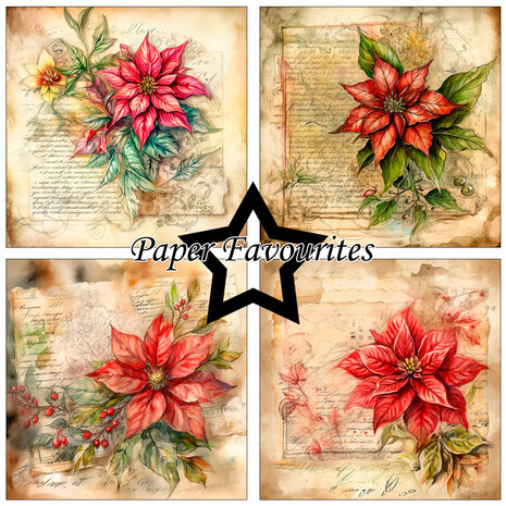 Paper Favourites Vintage Poinsettia 6x6 Inch Paper Pack (PF595) Paper Favourites Vintage Poinsettia 6x6 Inch Paper Pack (PF595)