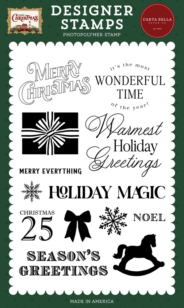 Carta Bella Classic Christmas Designer Stamp Set Warmest Holiday Greetings (CBCC519043)