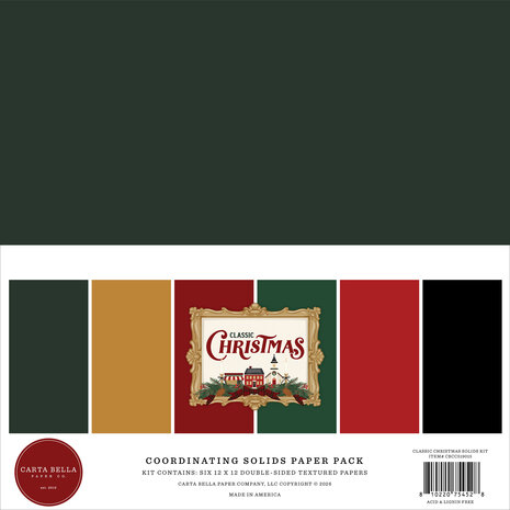 Carta Bella Classic Christmas 12x12 Inch Coordination Solids Paper Pack (CBCC519015) Carta Bella Classic Christmas 12x12 Inch Coordination Solids Paper Pack (CBCC519015)