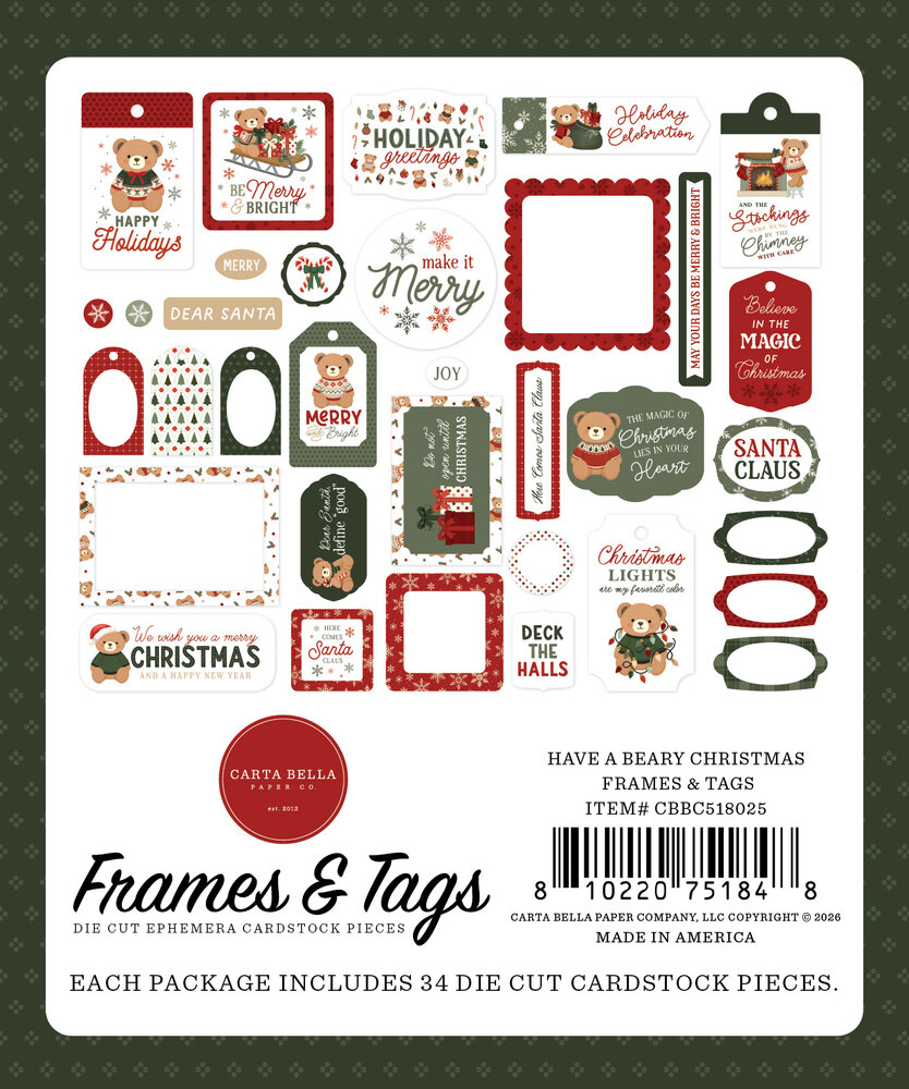 Carta Bella Have A Beary Christmas Frames & Tags (CBBC518025) Carta Bella Have A Beary Christmas Frames & Tags (CBBC518025)