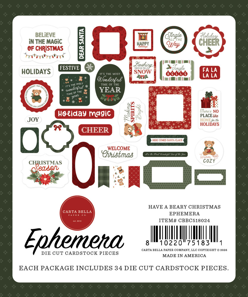 Carta Bella Have A Beary Christmas Ephemera (CBBC518024) Carta Bella Have A Beary Christmas Ephemera (CBBC518024)