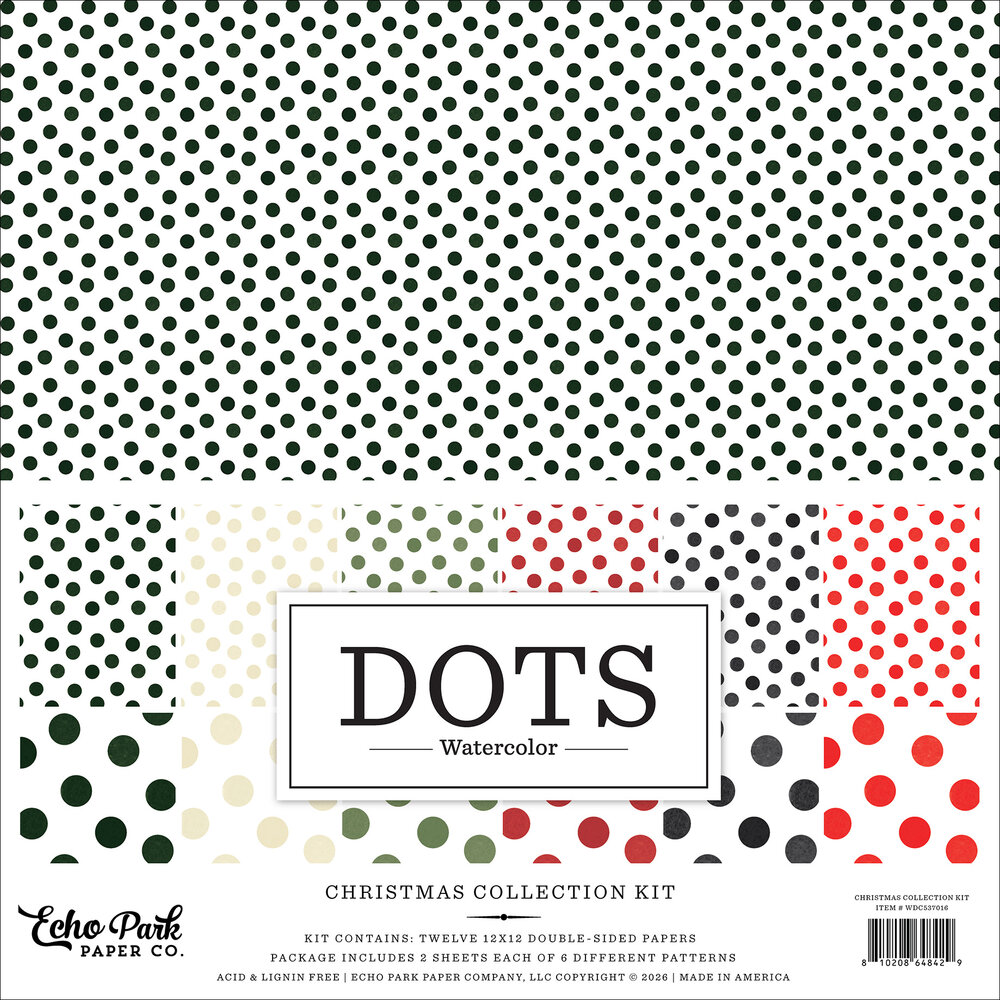 Echo Park Watercolor Polka Dots Christmas 12x12 Inch Collection Kit (WDC537016)