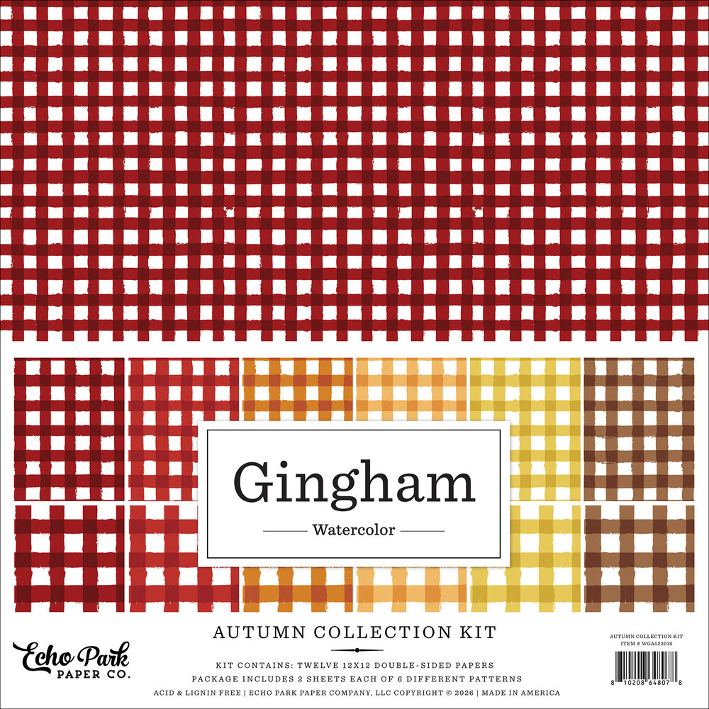 Echo Park Watercolor Gingham Autumn 12x12 Inch Collection Kit (WGA522016)