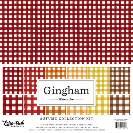Echo Park Watercolor Gingham Autumn 12x12 Inch Collection Kit (WGA522016)