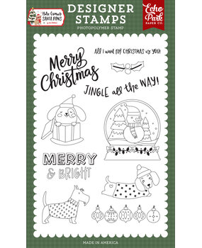 Echo Park Here Comes Santa Paws Designer Stamp Set Puppy Present (HCSP517043)