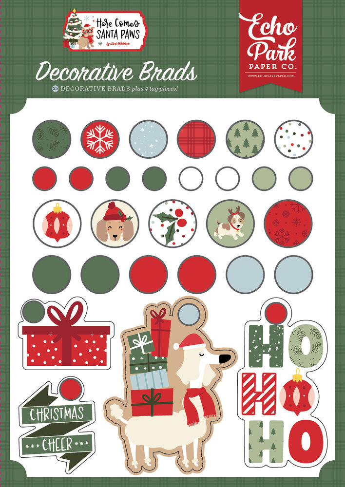 Echo Park Here Comes Santa Paws Decorative Brads (HCSP517020)