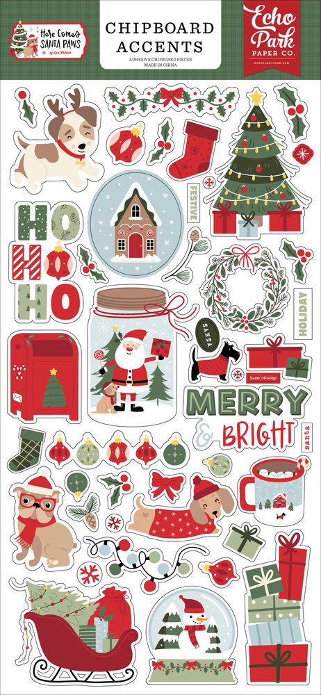 Echo Park Here Comes Santa Paws 6x13 Inch Chipboard Accents (HCSP517021)