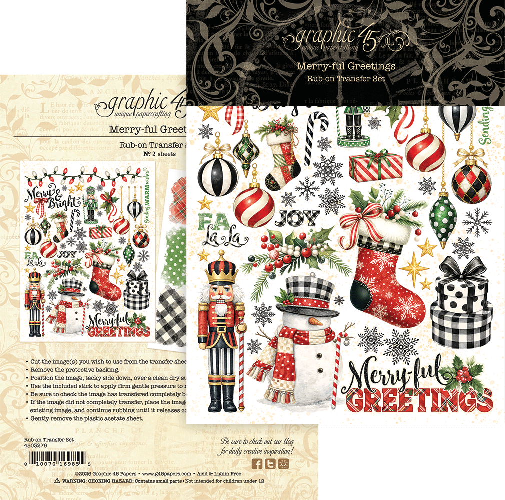 Graphic 45 Merry-ful Greetings Rub-on Transfers (4503279) Graphic 45 Merry-ful Greetings Rub-on Transfers (4503279)