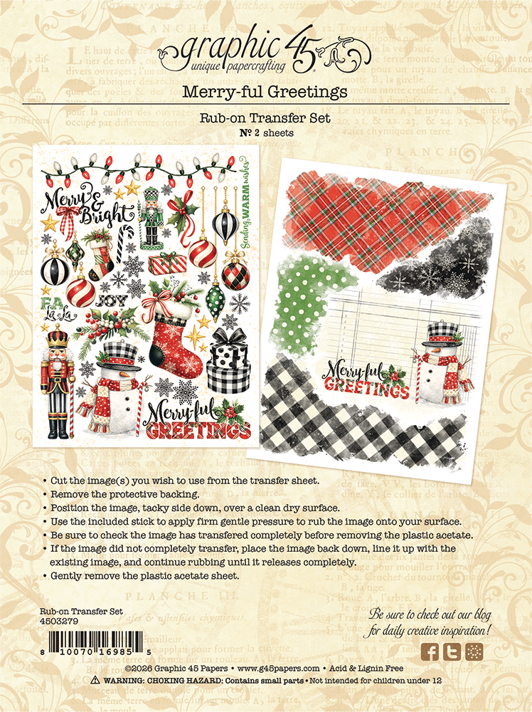 Graphic 45 Merry-ful Greetings Rub-on Transfers (4503279) Graphic 45 Merry-ful Greetings Rub-on Transfers (4503279)