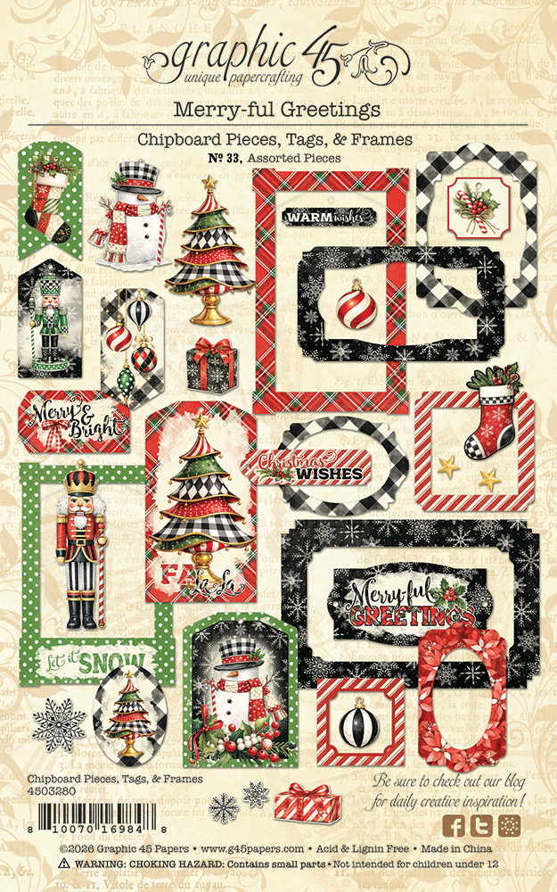 Graphic 45 Merry-ful Greetings Chipboard Pieces, Tags & Frames (4503280) Graphic 45 Merry-ful Greetings Chipboard Pieces, Tags & Frames (4503280)