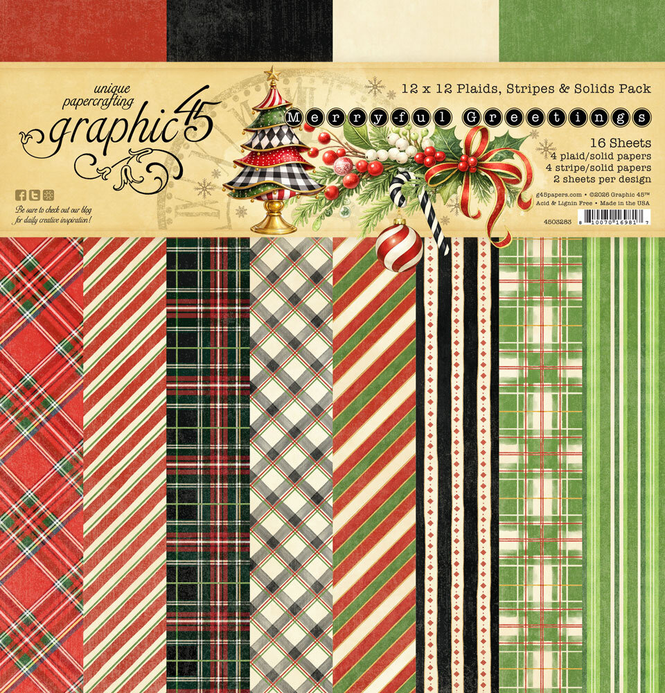 Graphic 45 Merry-ful Greetings 12x12 Inch Plaids & Stripes Pack (4503283) Graphic 45 Merry-ful Greetings 12x12 Inch Plaids & Stripes Pack (4503283)