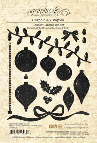 Graphic 45 Holiday Hanging Die Set String Lights, Ornaments, Bows & Holly (4503313) Graphic 45 Holiday Hanging Die Set String Lights, Ornaments, Bows & Holly (4503313)