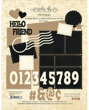 Graphic 45 Postage Stamp Collage & Numbers Die Set (4503315)