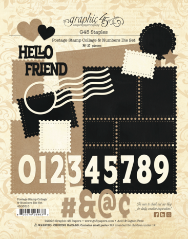 Graphic 45 Postage Stamp Collage & Numbers Die Set (4503315)