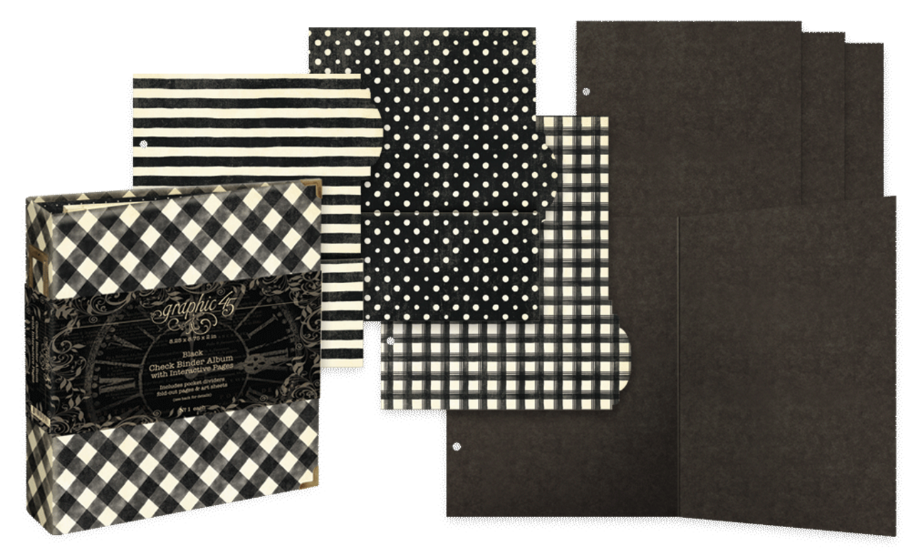 Graphic 45 Check Binder Album with Interactive Pages Black (4503316) Graphic 45 Check Binder Album with Interactive Pages Black (4503316)