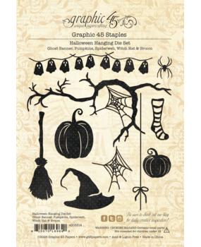 Graphic 45 Halloween Hanging Die Set Ghost Banner, Pumpkins, Spiderweb, Witch Hat & Broom (4503314)