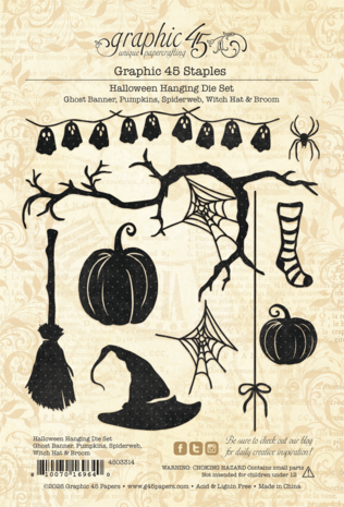 Graphic 45 Halloween Hanging Die Set Ghost Banner, Pumpkins, Spiderweb, Witch Hat & Broom (4503314)