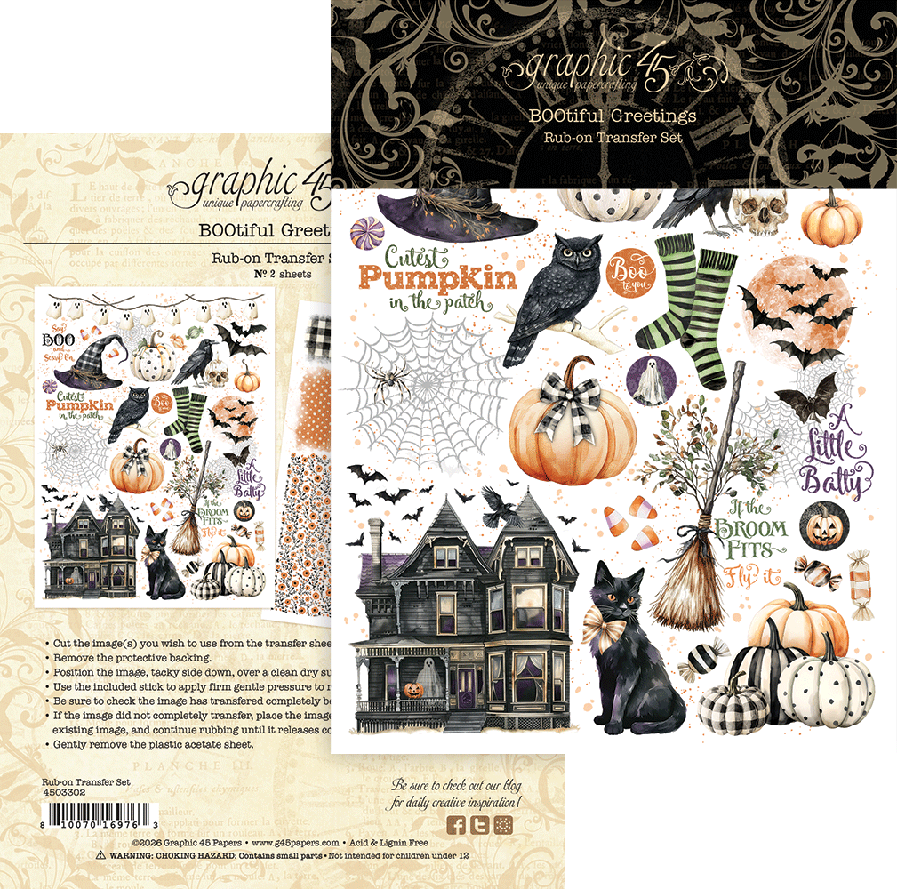 Graphic 45 BOOtiful Greetings Rub-on Transfers (4503302) Graphic 45 BOOtiful Greetings Rub-on Transfers (4503302)