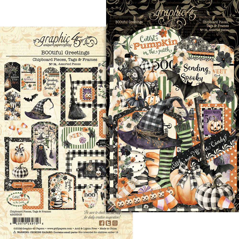 Graphic 45 BOOtiful Greetings Chipboard Pieces, Tags & Frames (4503303) Graphic 45 BOOtiful Greetings Chipboard Pieces, Tags & Frames (4503303)
