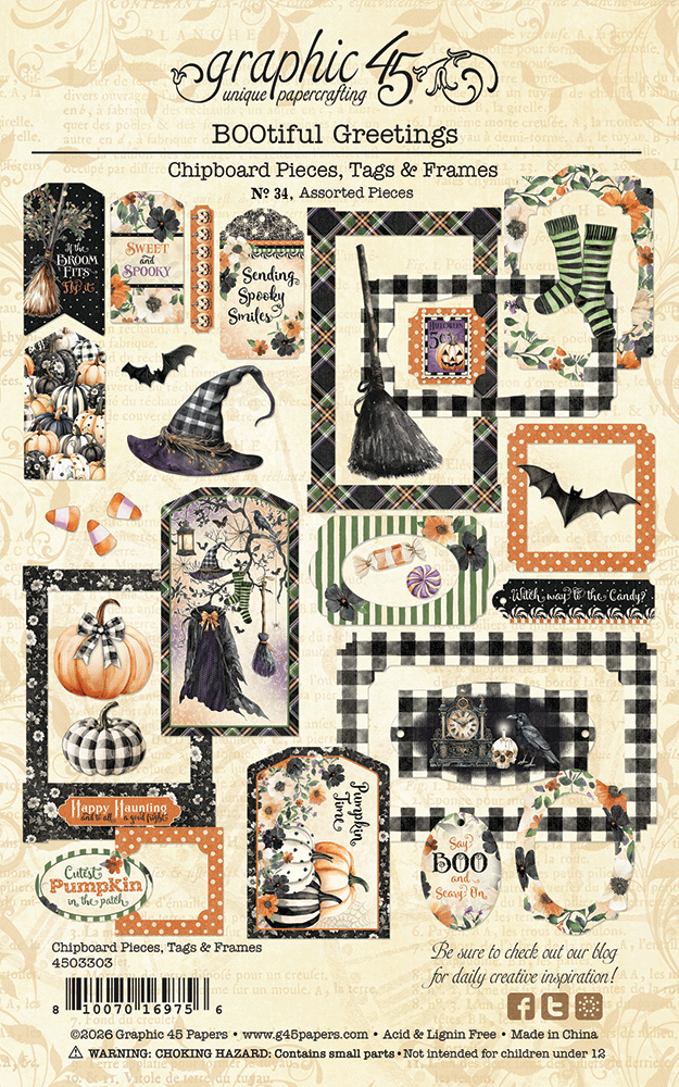 Graphic 45 BOOtiful Greetings Chipboard Pieces, Tags & Frames (4503303) Graphic 45 BOOtiful Greetings Chipboard Pieces, Tags & Frames (4503303)