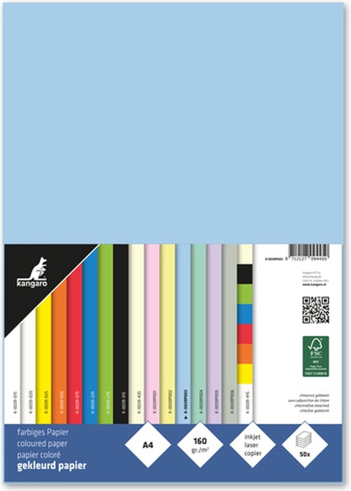 Kangaro KTC Papier A4 160gr Pastel Blauw Pak (50pcs) (K-0039P003) Kangaro KTC Papier A4 160gr Pastel Blauw Pak (50pcs) (K-0039P003)