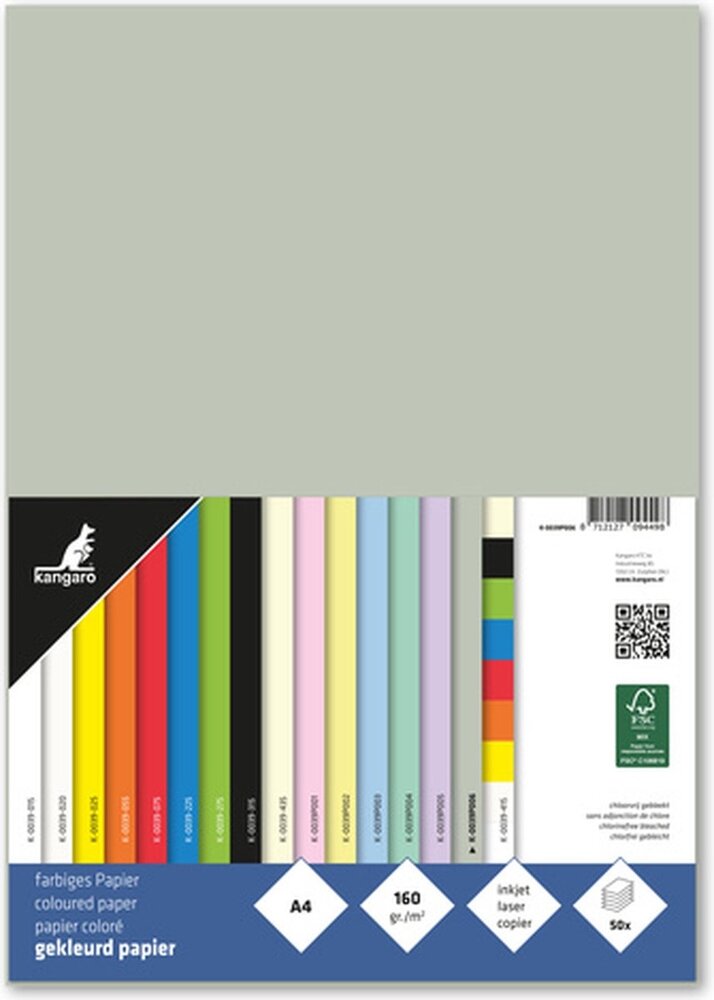 Kangaro KTC Paper A4 160gr Pastel Grey Pack (50pcs) (K-0039P006)