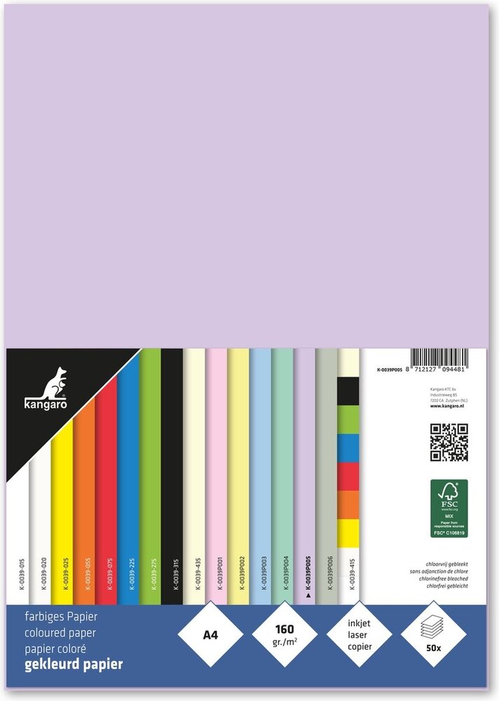 Kangaro KTC Paper A4 160gr Pastel Lilac Pack (50pcs) (K-0039P005)