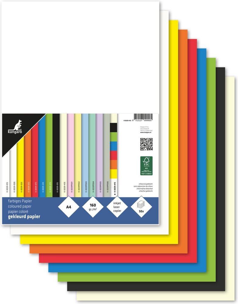 Kangaro KTC Papier A4 160grs ass. pak 50 vel (K-0039-415) Kangaro KTC Papier A4 160grs ass. pak 50 vel (K-0039-415)